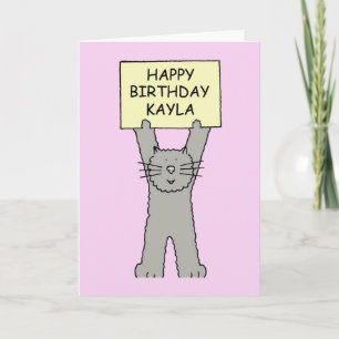 Grattis på födelsedagen Kayla Tecknad Cat Kort