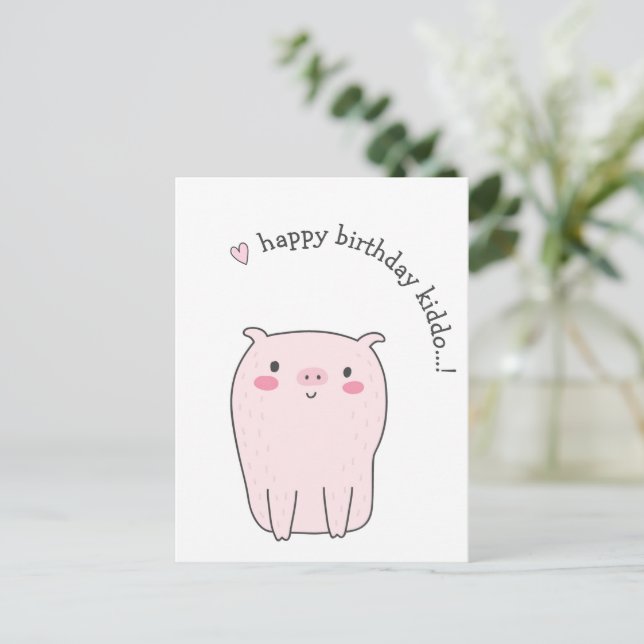 Grattis på födelsedagen Kiddo...! Söt Gris Barns F Vykort (Stående Fram)