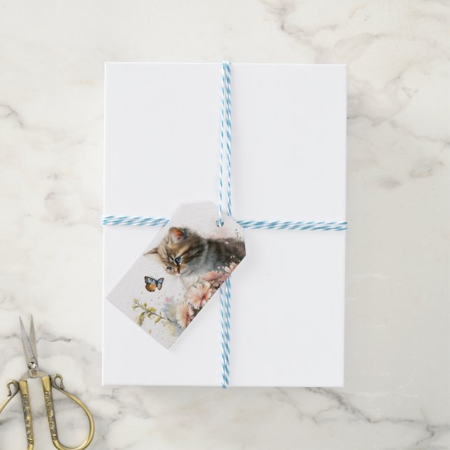 Grattis på födelsedagen Kitten i Garden Presentetikett (With Twine)