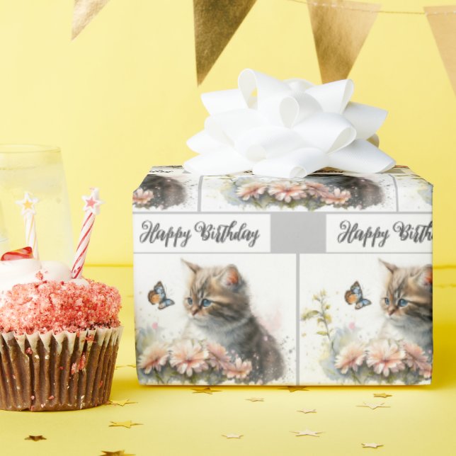Grattis på födelsedagen Kitten i Garden Presentpapper (Födelsedagsfest)