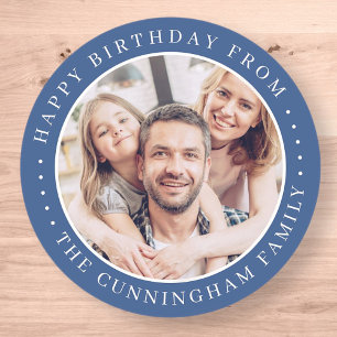 Grattis på födelsedagen Klassisk Enkel Familjefoto Runt Klistermärke