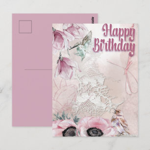 Grattis på födelsedagen Kolibri Lavendel Vykort