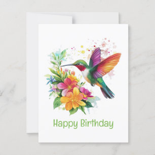 Grattis på födelsedagen Kolibri Tropiska blommor Vykort