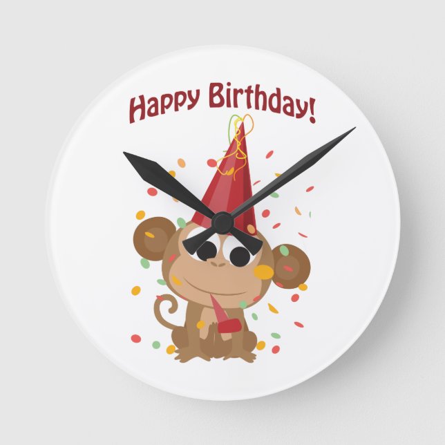 Grattis på födelsedagen! Konfettiapa Rund Klocka (Framsida)