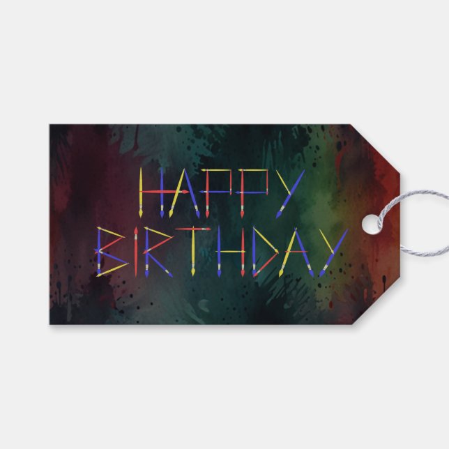 Grattis på födelsedagen Konstnär Färgrik Pensel Fl Presentetikett (Framsidan (Horisontell))