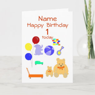 Grattis på födelsedagen-kort 1 år, Leksak, Anpassa Kort