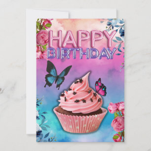 Grattis på födelsedagen-kort (Butterfly Theme) Julkort