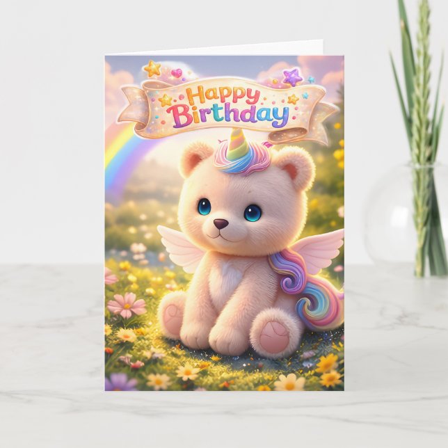 Grattis på födelsedagen kort enhörning teddy (Framsida)
