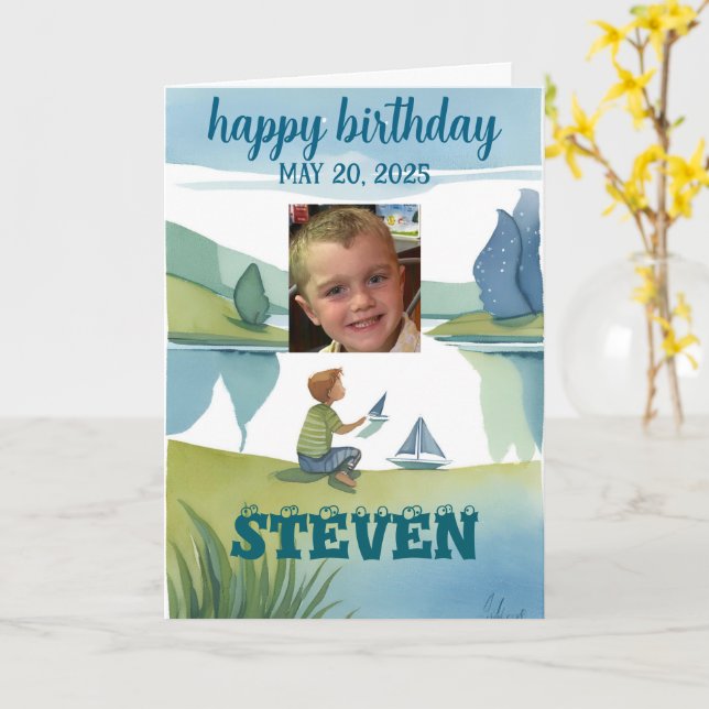 GRATTIS PÅ FÖDELSEDAGEN kort för en ung pojke färg (Gul blomma)