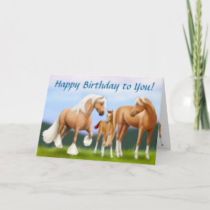 Grattis på födelsedagen-kort för hästfamiljen kort