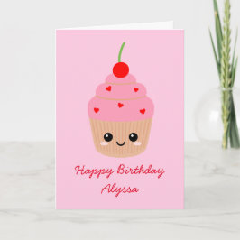 Grattis på födelsedagen-kort för rosa Cupkaka-teck Kort