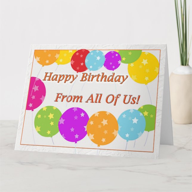 Grattis på födelsedagen-kort från alla oss med bal kort (Framsida)
