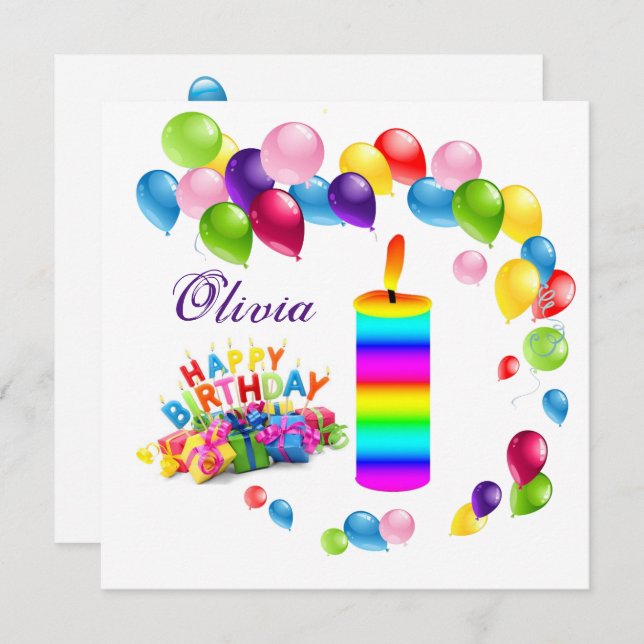 Grattis på födelsedagen Kort Inbjudan Ballonger (Fram/baksida)