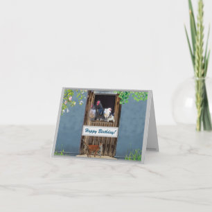 Grattis på födelsedagen-kort - Katter och kyckling Tack Kort