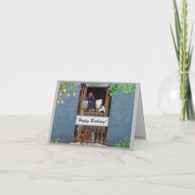 Grattis på födelsedagen-kort - Katter och kyckling Tack Kort (Framsida)