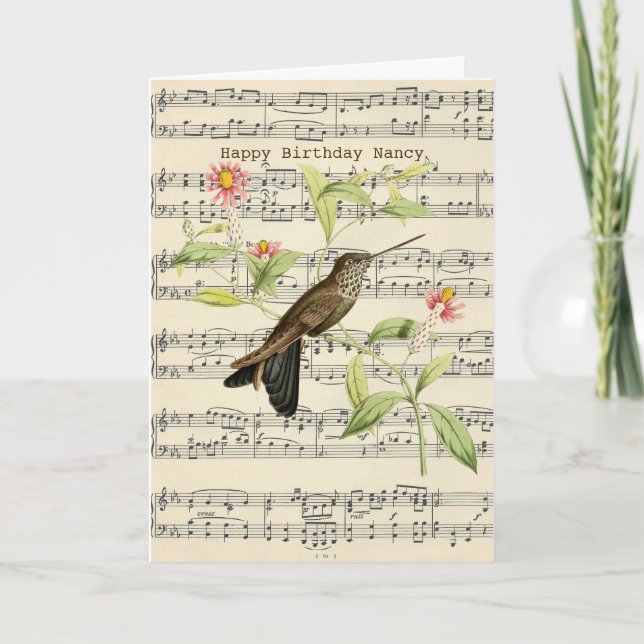 grattis på födelsedagen kort kolibri vintage (Framsida)