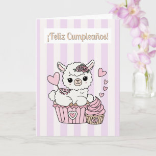 Grattis på födelsedagen Kort Llama Söt Tjej Cupcak