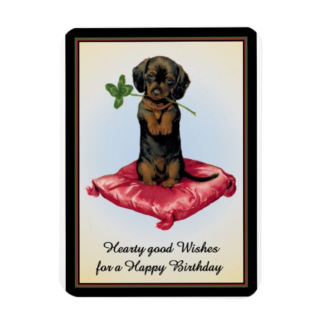 Grattis på födelsedagen-kort med Cute Dachshund Magnet (Vertikal)