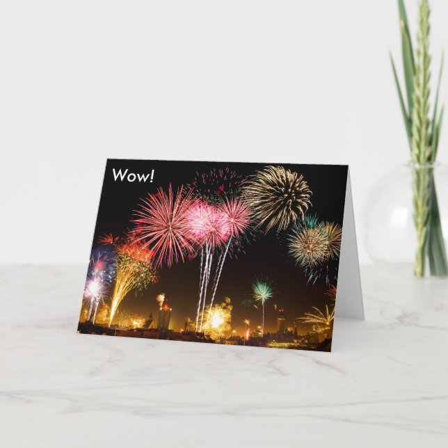 Grattis på födelsedagen-kort med Fireworks: Wow! Kort (Framsida)