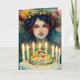 Grattis på födelsedagen! Kort med flicka och vacke