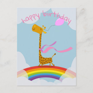 Grattis på födelsedagen-kort med giraff på regnbåg vykort