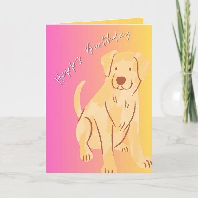 Grattis på födelsedagen-kort med Hund-grafik, Rosa Tack Kort (Framsida)