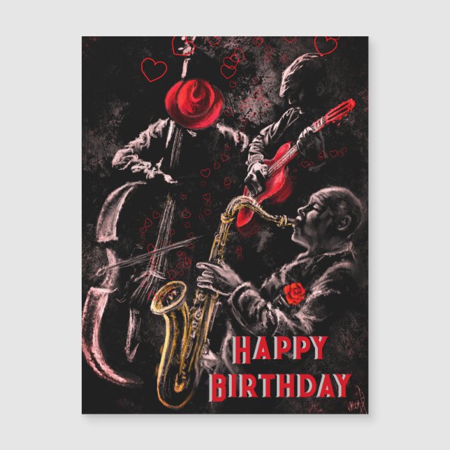 Grattis på födelsedagen-kort med jazzmusikband (Framsida)