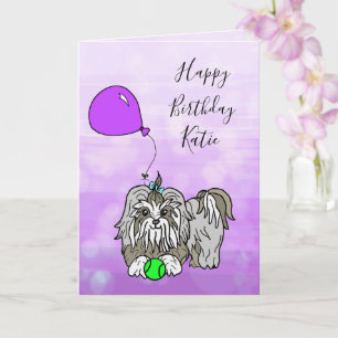 Grattis på födelsedagen-kort med Lhasa Apso Shih T Kort
