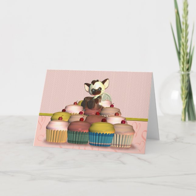 Grattis på födelsedagen-kort med liten kattängel p kort (Framsida)