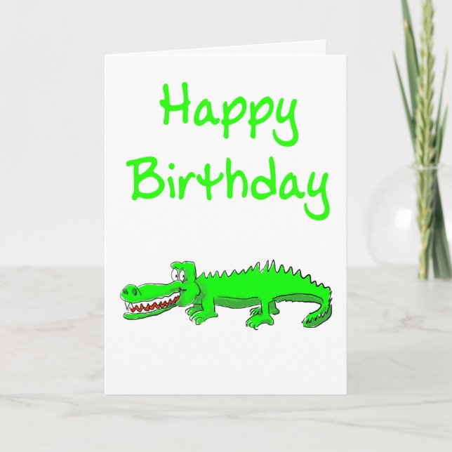 Grattis på födelsedagen-kort med tecknad krokodil kort (Framsida)