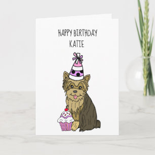 Grattis på födelsedagen-kort med Yorkie och Cupcoa Kort