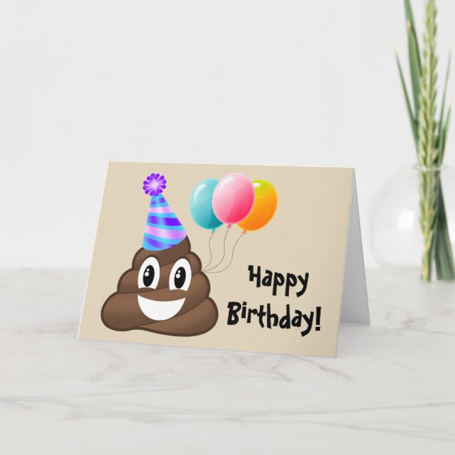 Grattis på födelsedagen-kort: Party Poop Emoji Kort (Framsida)