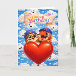 Grattis på födelsedagen-kort, söta hjärtballonghäl kort