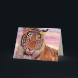 "Grattis på födelsedagen"-kort, tiger vid solnedgå Kort<br><div class="desc">"Grattis på födelsedagen" kort för Sömnig tiger vid solnedgång.</div>