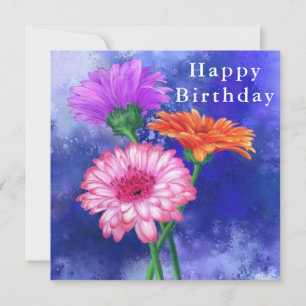 Grattis på födelsedagen kort tre Färg Gerberas