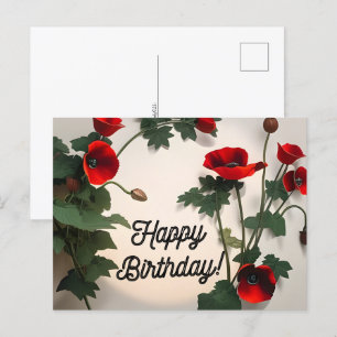 Grattis på födelsedagen-kort, Vallmo blommor,  Vykort