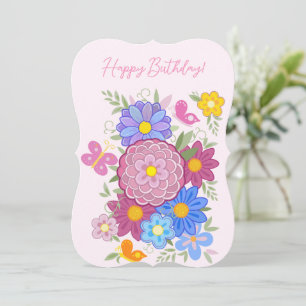 Grattis på födelsedagen! Kortblommor, fjäril och f