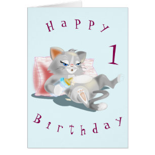 Grattis på födelsedagen-kortet Baby Kattunge - dit Hälsningskort