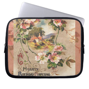 Grattis på födelsedagen-kortteckning för vintage laptop sleeve