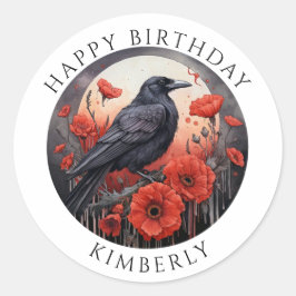 Grattis på födelsedagen Kråka Bird Flowers Sticker Runt Klistermärke