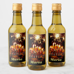 Grattis på födelsedagen kummel med miniatyrfartyg, vinetikett