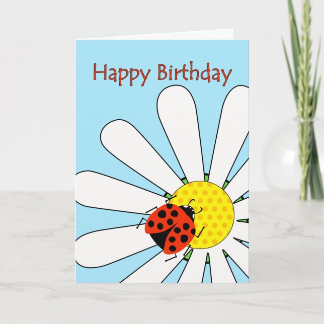 Grattis på födelsedagen Ladybug på vit Daisy Flowe Kort (Framsida)