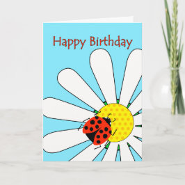 Grattis på födelsedagen Ladybug på vit Daisy Flowe Kort