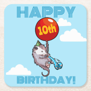 Grattis på födelsedagen! Lägg till åldern Opossum Underlägg Papper Kvadrat