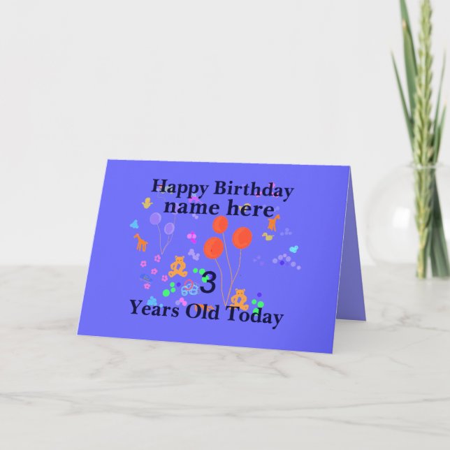Grattis på födelsedagen Lägg till Namn 3 år gammal Kort (Framsida)