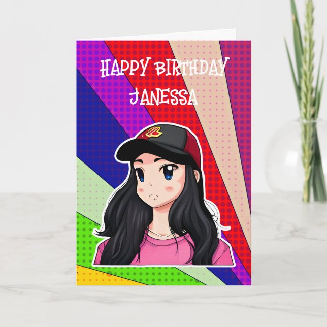 Grattis på födelsedagen (Lägg till Namn) Anime Gir Kort (Framsida)