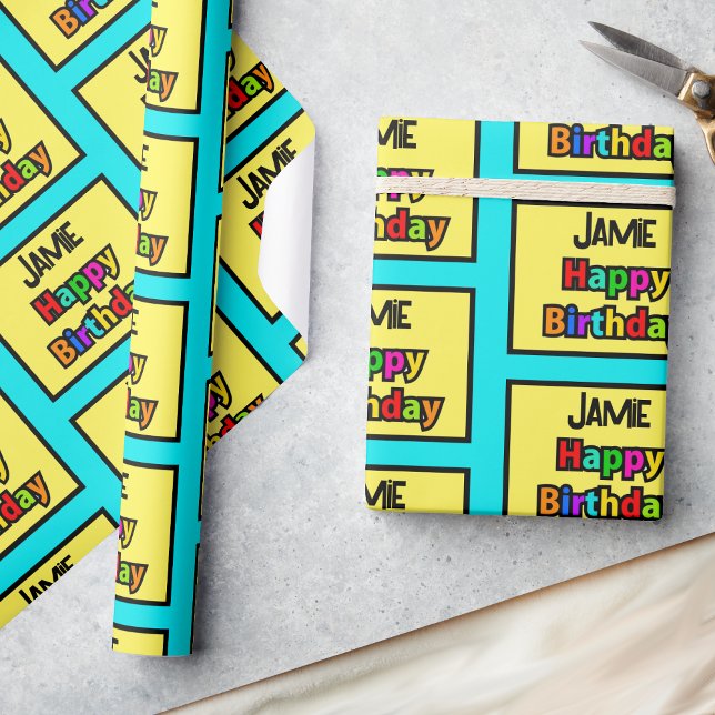 Grattis på födelsedagen Lägg till Namn-färgfull Ro Presentpapper (Skapare uppladdad)