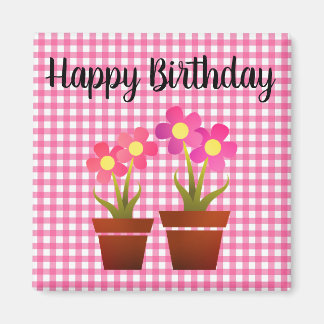 Grattis på födelsedagen Land Rosa  Gingham Blommig Magnet
