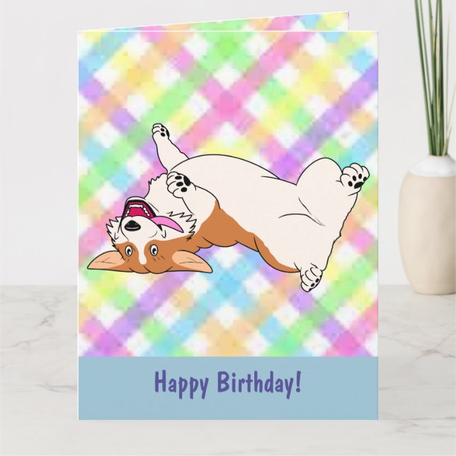 Grattis på födelsedagen Laughing Corgi Tecknad Kort (Framsida)