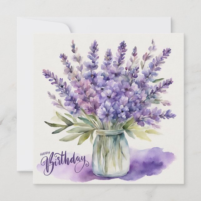 Grattis på födelsedagen Lavender Flowers i Burk Wa Kort (Framsida)